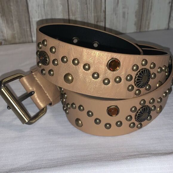 Vintage 90s Y2K Tan Studded BoHo belt Size Large - Picture 1 of 14